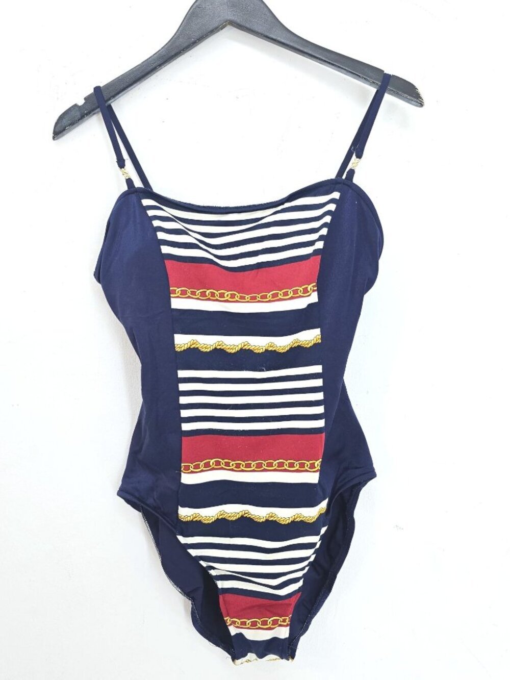 VTG Jantzen Navy Blue Nautical Chain Retro Underwired One Piece Swimsuit Women S